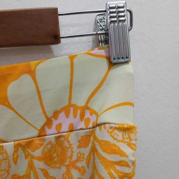 Free People womens medium ruched smocked mini skirt yellow pink - Picture 7 of 7